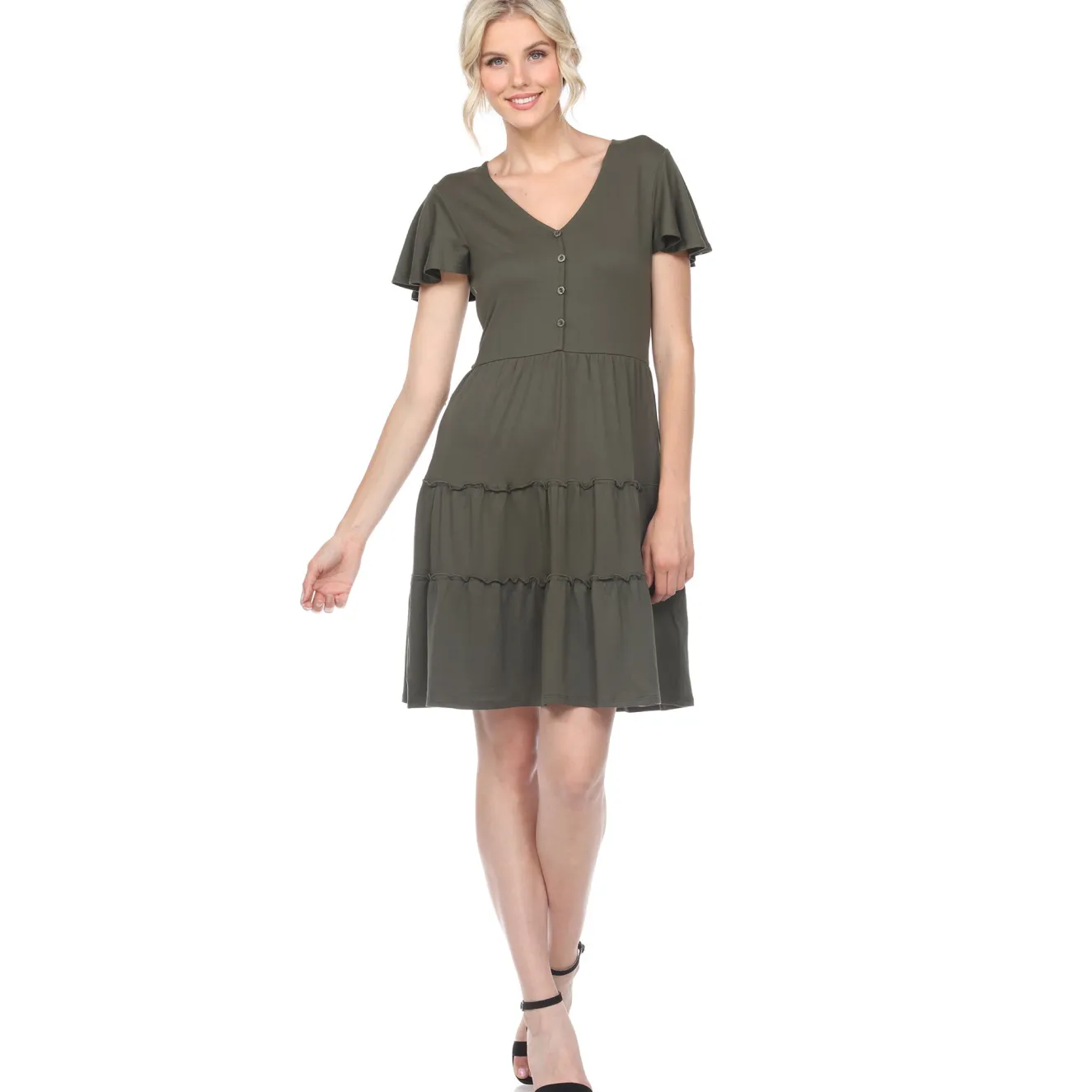 Short Sleeve V-neck Tiered Dress