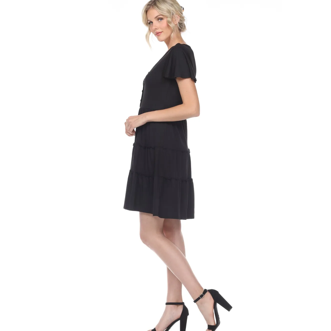 Short Sleeve V-neck Tiered Dress