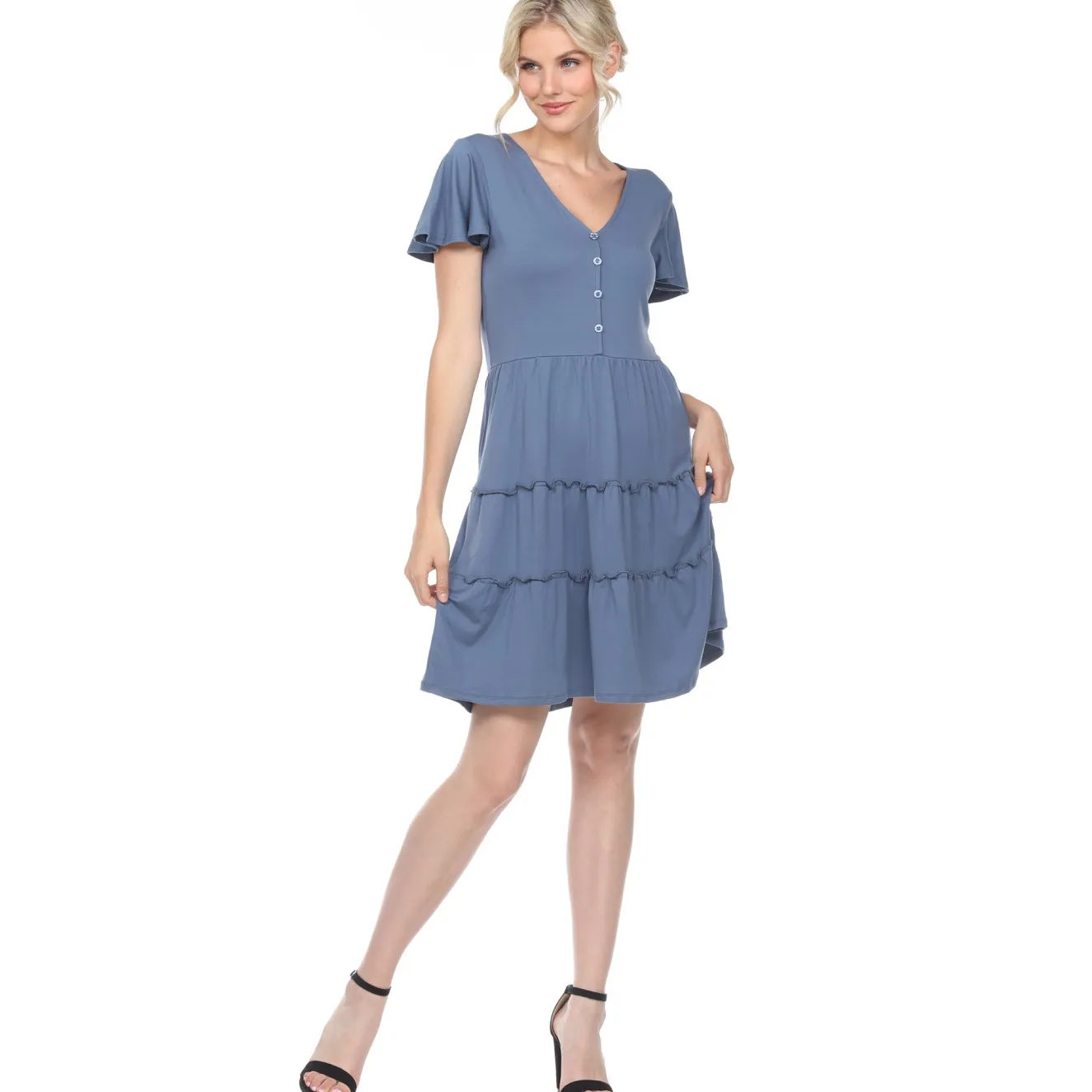 Short Sleeve V-neck Tiered Dress