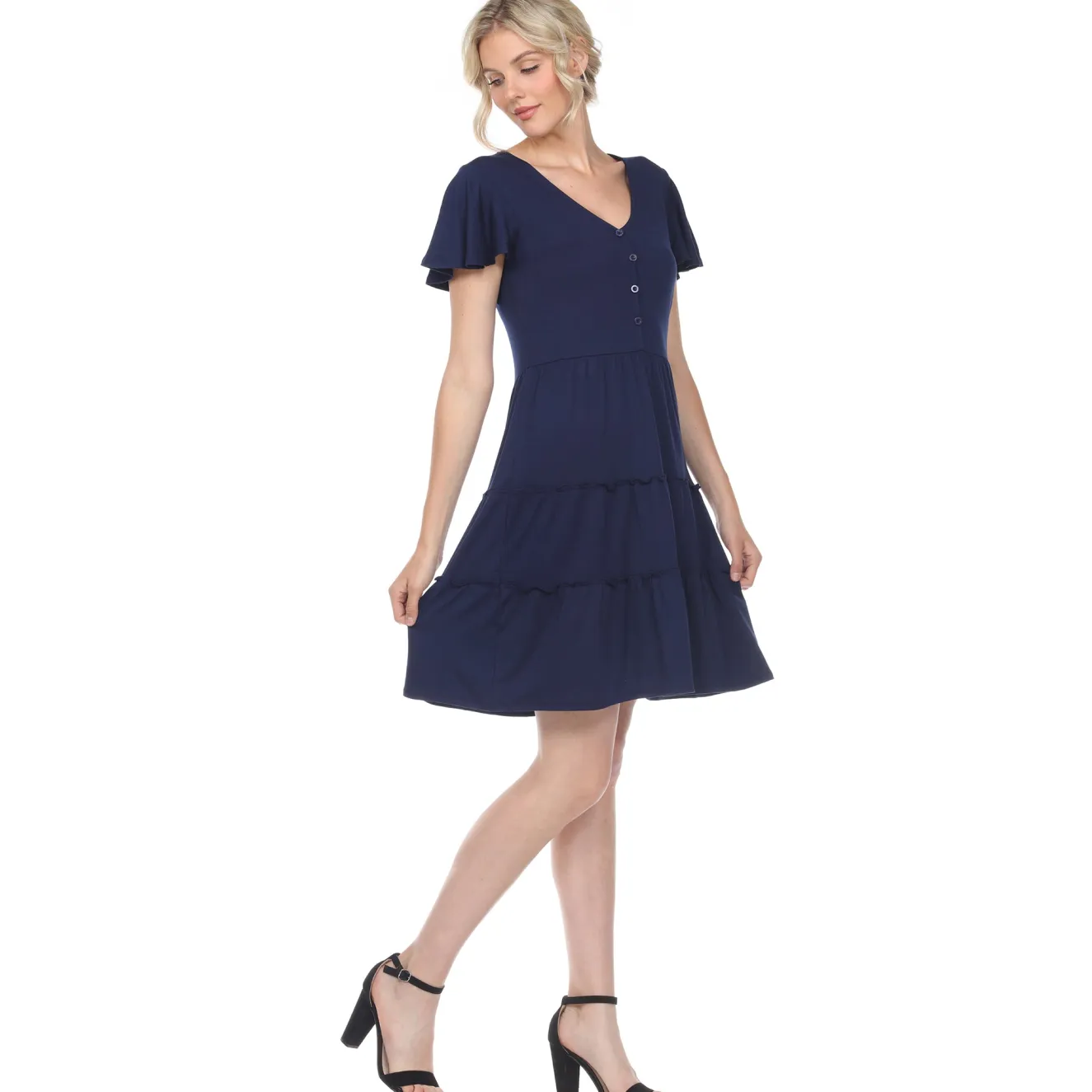 Short Sleeve V-neck Tiered Dress