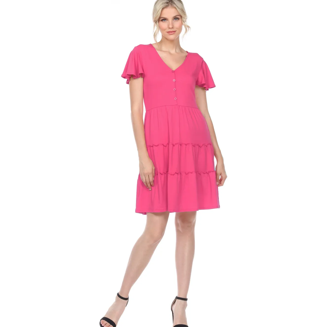 Short Sleeve V-neck Tiered Dress