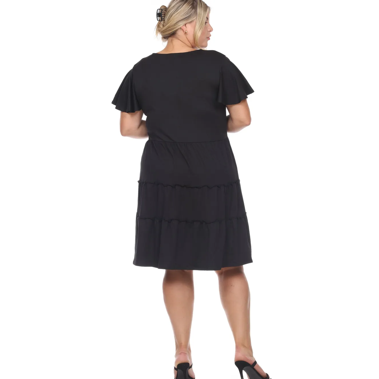 Short Sleeve V-neck Tiered Midi Dress - Plus
