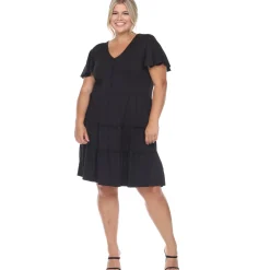 Short Sleeve V-neck Tiered Midi Dress - Plus
