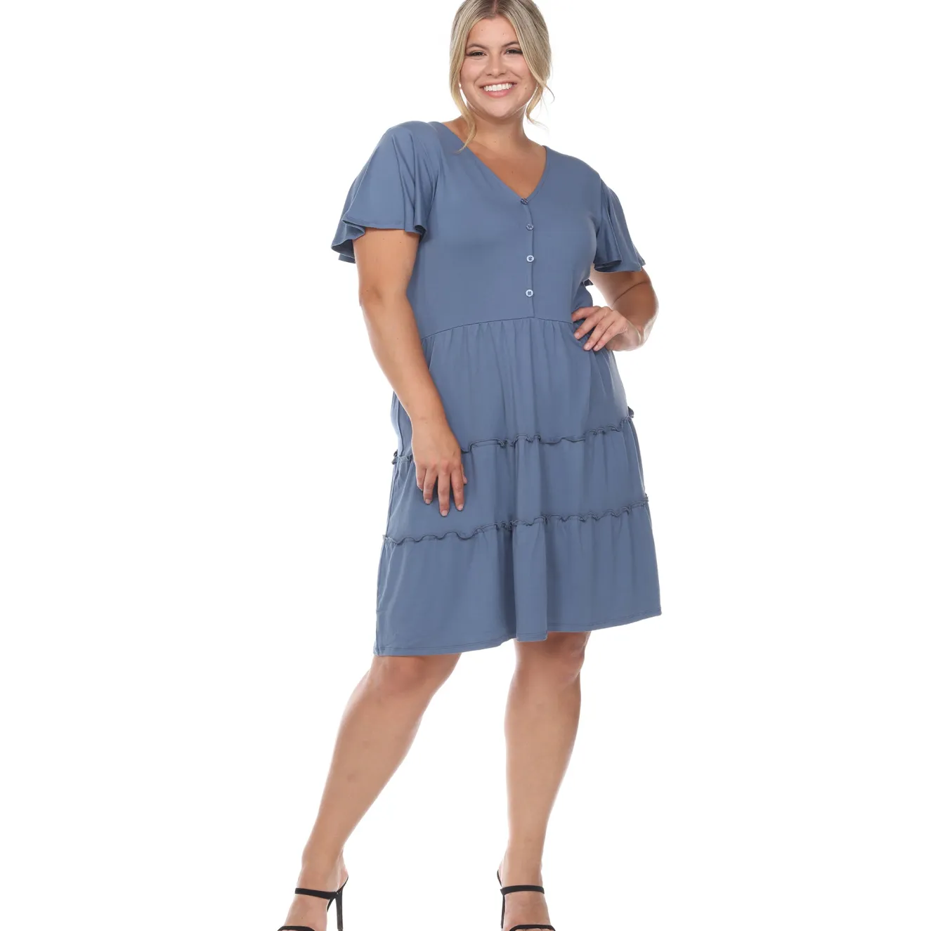 Short Sleeve V-neck Tiered Midi Dress - Plus