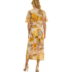 Sleeveless Maxi Dress With Separate Front Tie Shrug In Sage/Yellow/Taupe