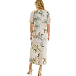 Sleeveless Maxi Dress With Separate Front Tie Shrug In Cream/Green/Taupe
