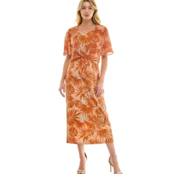 Sleeveless Maxi Dress With Separate Front Tie Shrug In Clay/Rust/Ivory