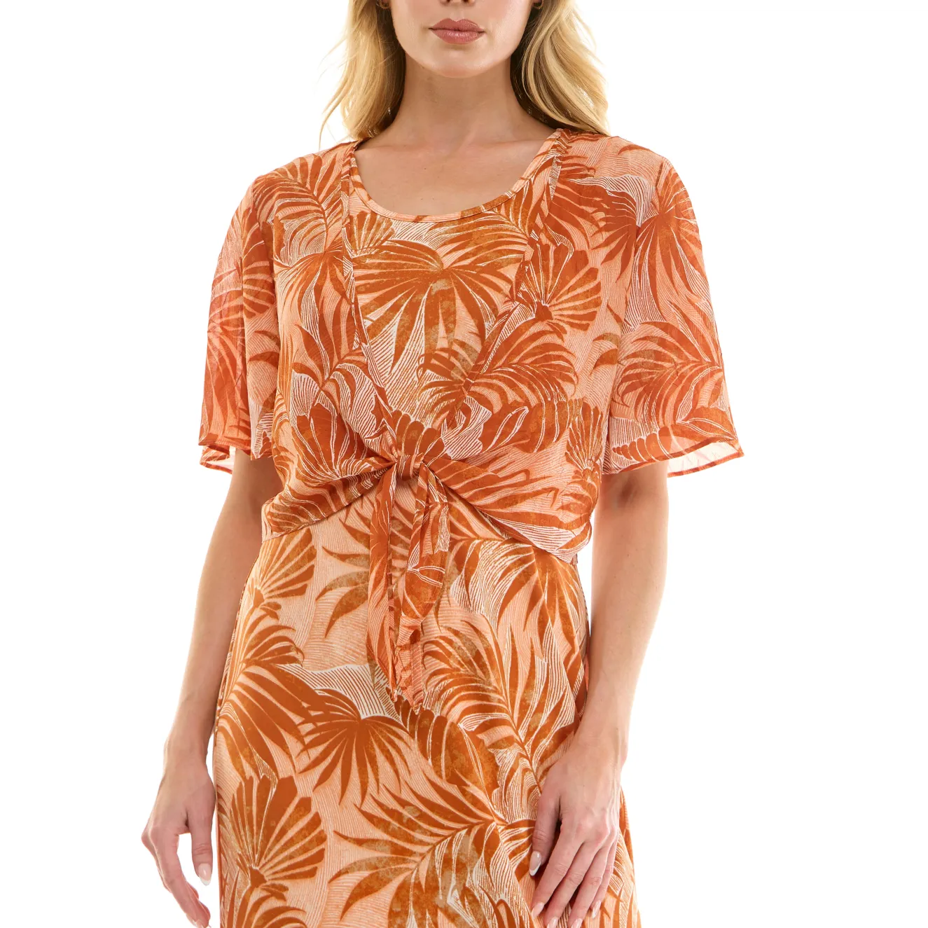 Sleeveless Maxi Dress With Separate Front Tie Shrug In Clay/Rust/Ivory