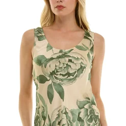 Sleeveless Scoop Neck Maxi Dress In Tan/Olive/Green