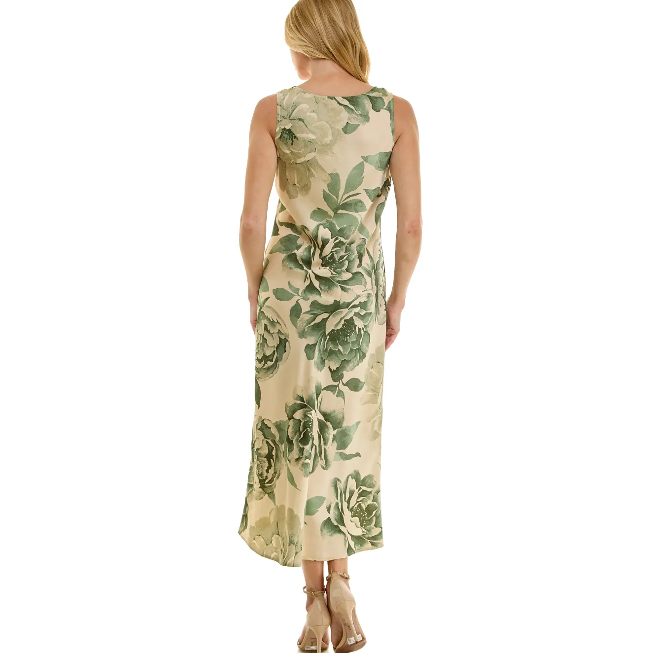 Sleeveless Scoop Neck Maxi Dress In Tan/Olive/Green