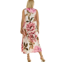 Sleeveless Scoop Neck Maxi Dress In Cream/Rust/Mauve - Plus