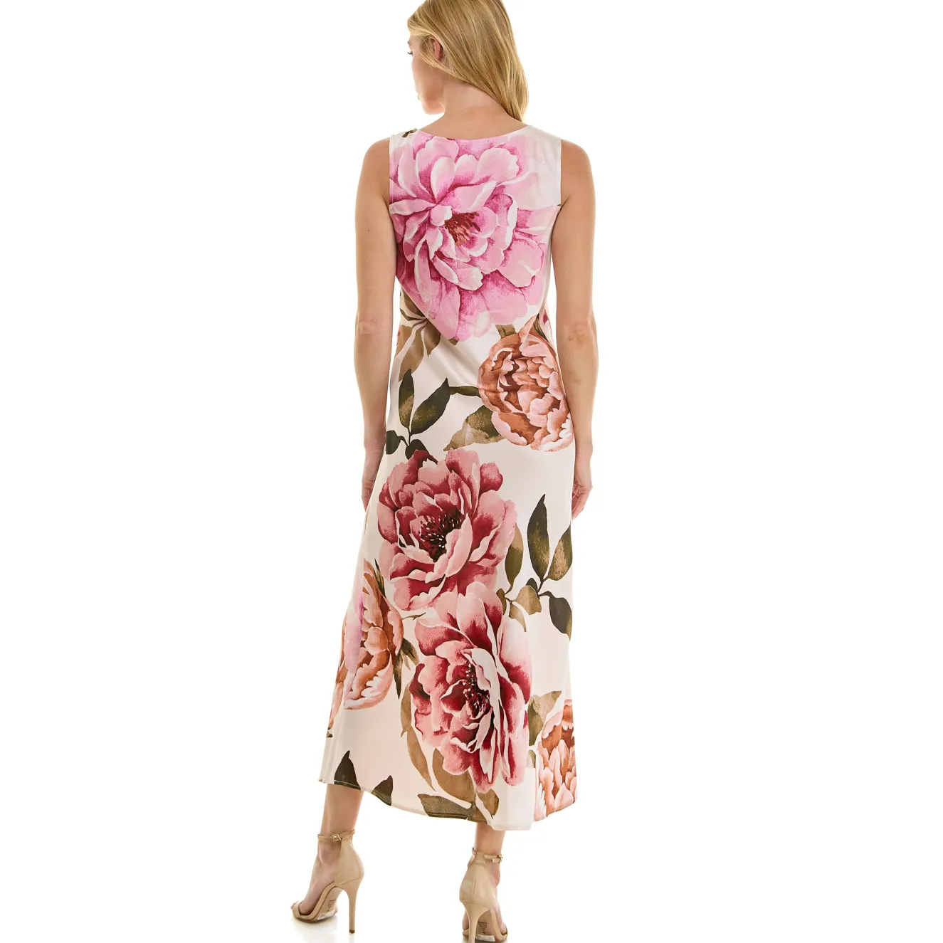 Sleeveless Scoop Neck Maxi Dress In Cream/Rust/Mauve