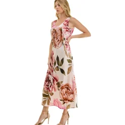 Sleeveless Scoop Neck Maxi Dress In Cream/Rust/Mauve
