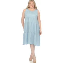 Sleeveless Tiered Chambray Midi Dress - Plus