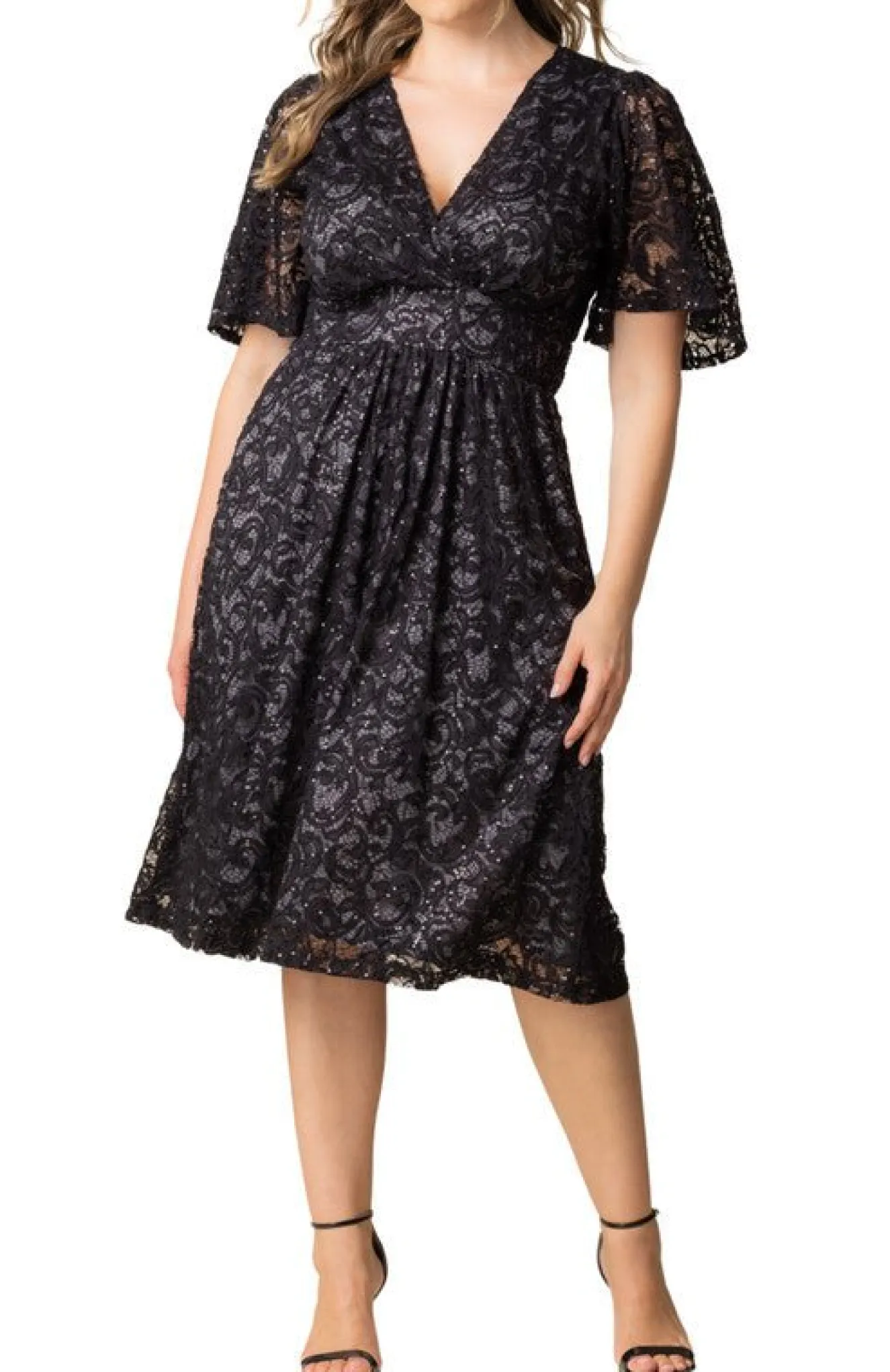 Starry Sequined Lace Cocktail Dress - Plus