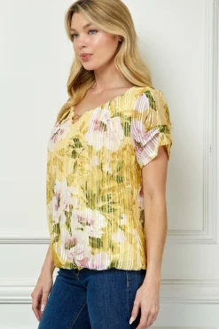 Step Sleeve Cutout Trim Bubble Blouse in Yellow