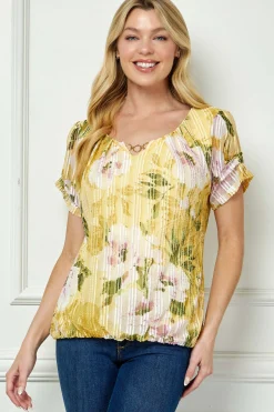 Step Sleeve Cutout Trim Bubble Blouse in Yellow