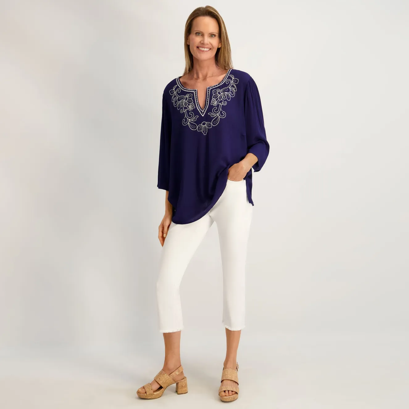 Westport Signature Fray Hem Capri in White