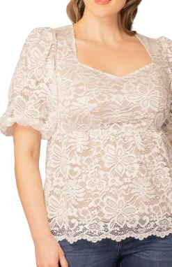 Winsome Sweetheart Lace Peplum Top - Ivory & Nude - Plus