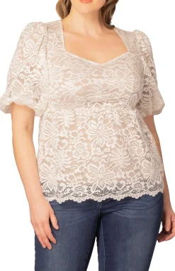 Winsome Sweetheart Lace Peplum Top - Ivory & Nude - Plus