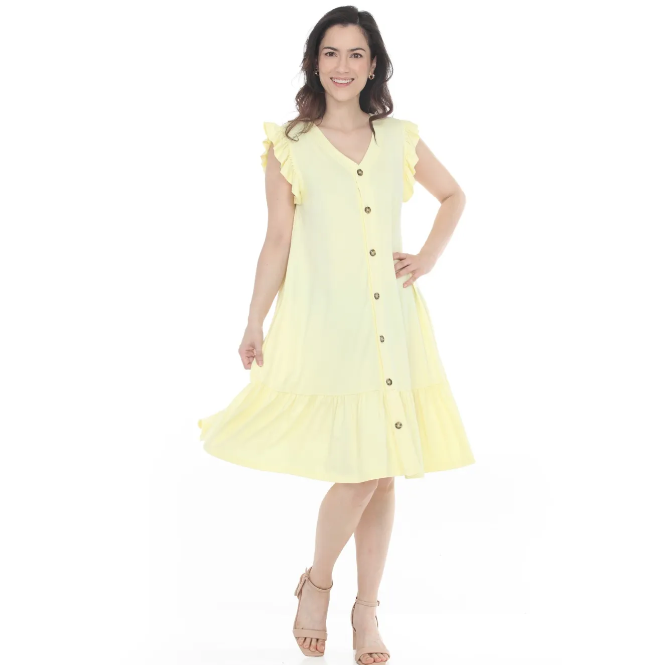 Women's Button Front Tiered Swing Dress