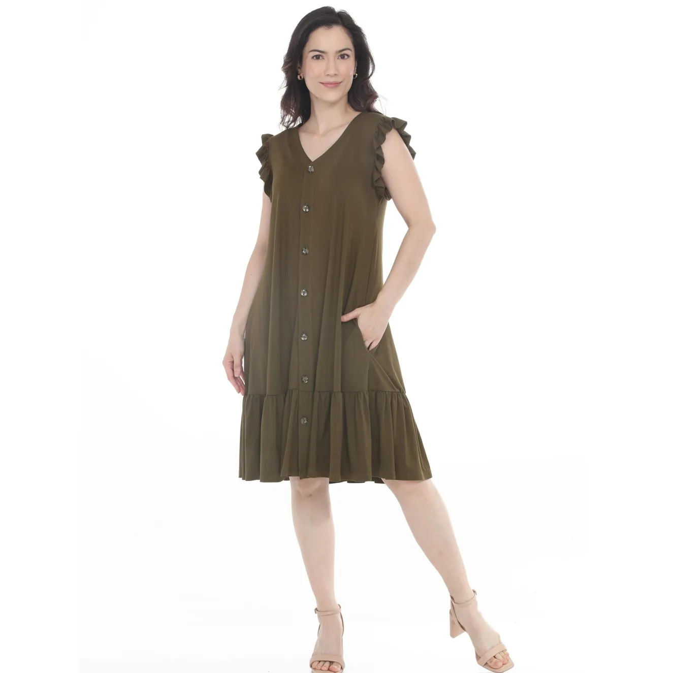 Women's Button Front Tiered Swing Dress