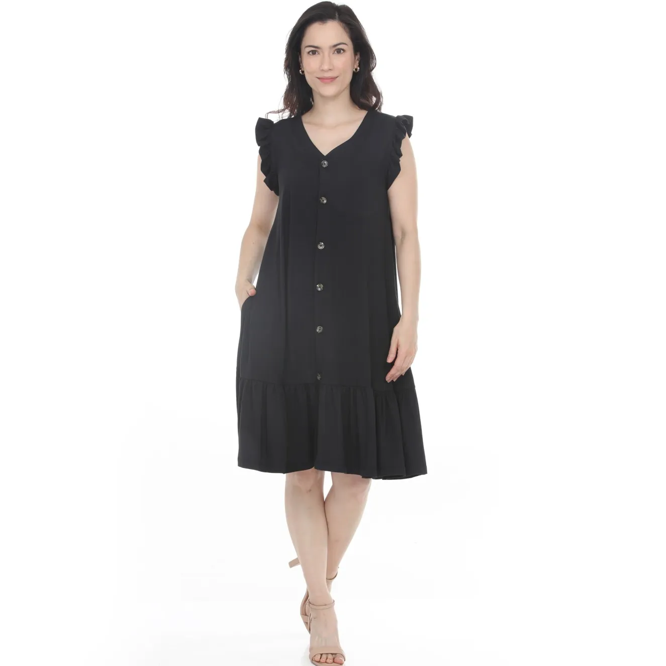 Women's Button Front Tiered Swing Dress