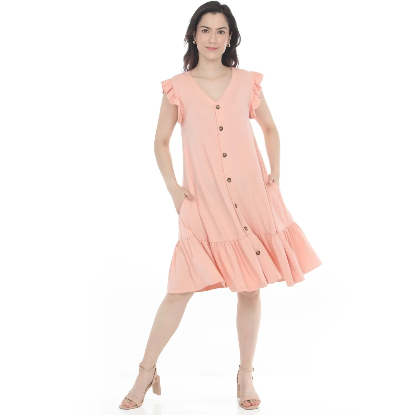 Women's Button Front Tiered Swing Dress