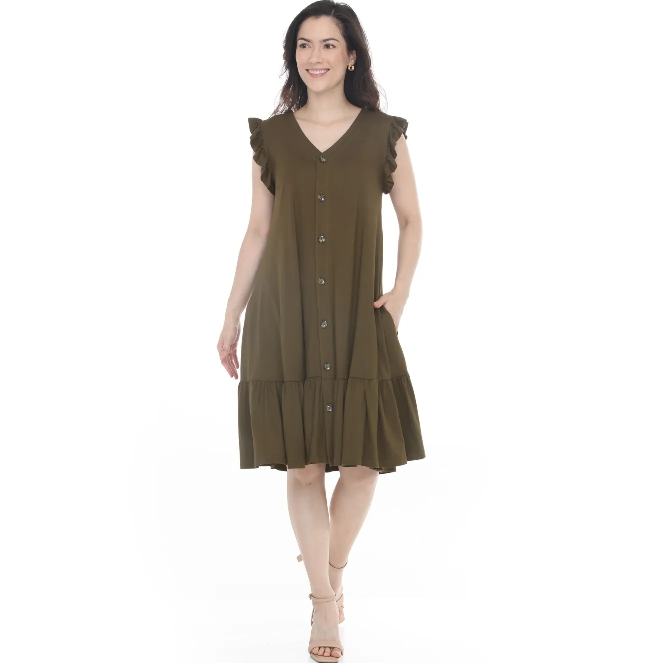 Women's Button Front Tiered Swing Dress