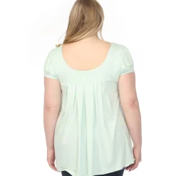 Women'sCap Sleeve Pleated Top - Aqua - Plus