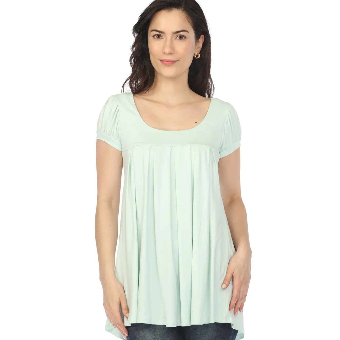 Women's Cap Sleeve Pleated Top - Aqua