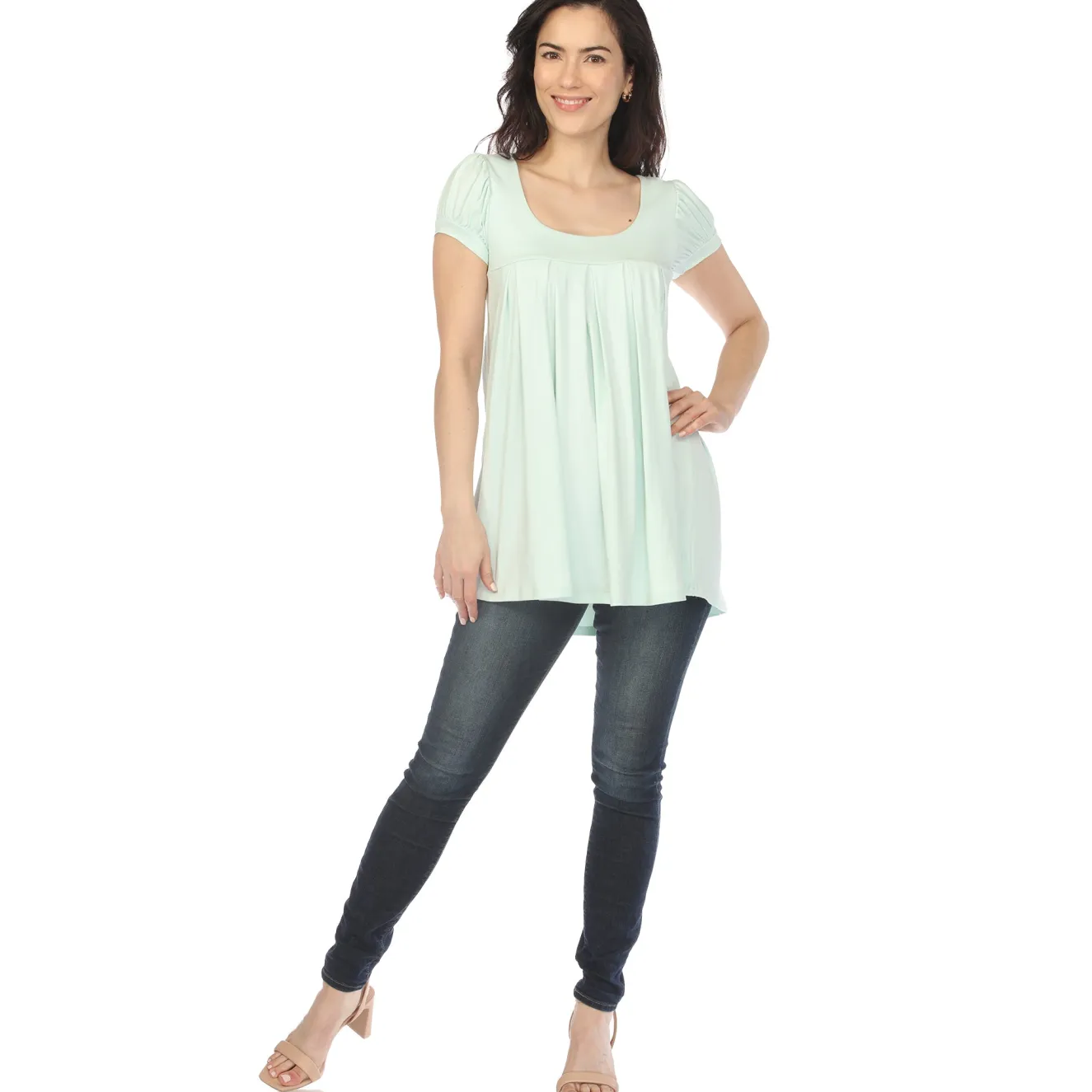 Women's Cap Sleeve Pleated Top - Aqua