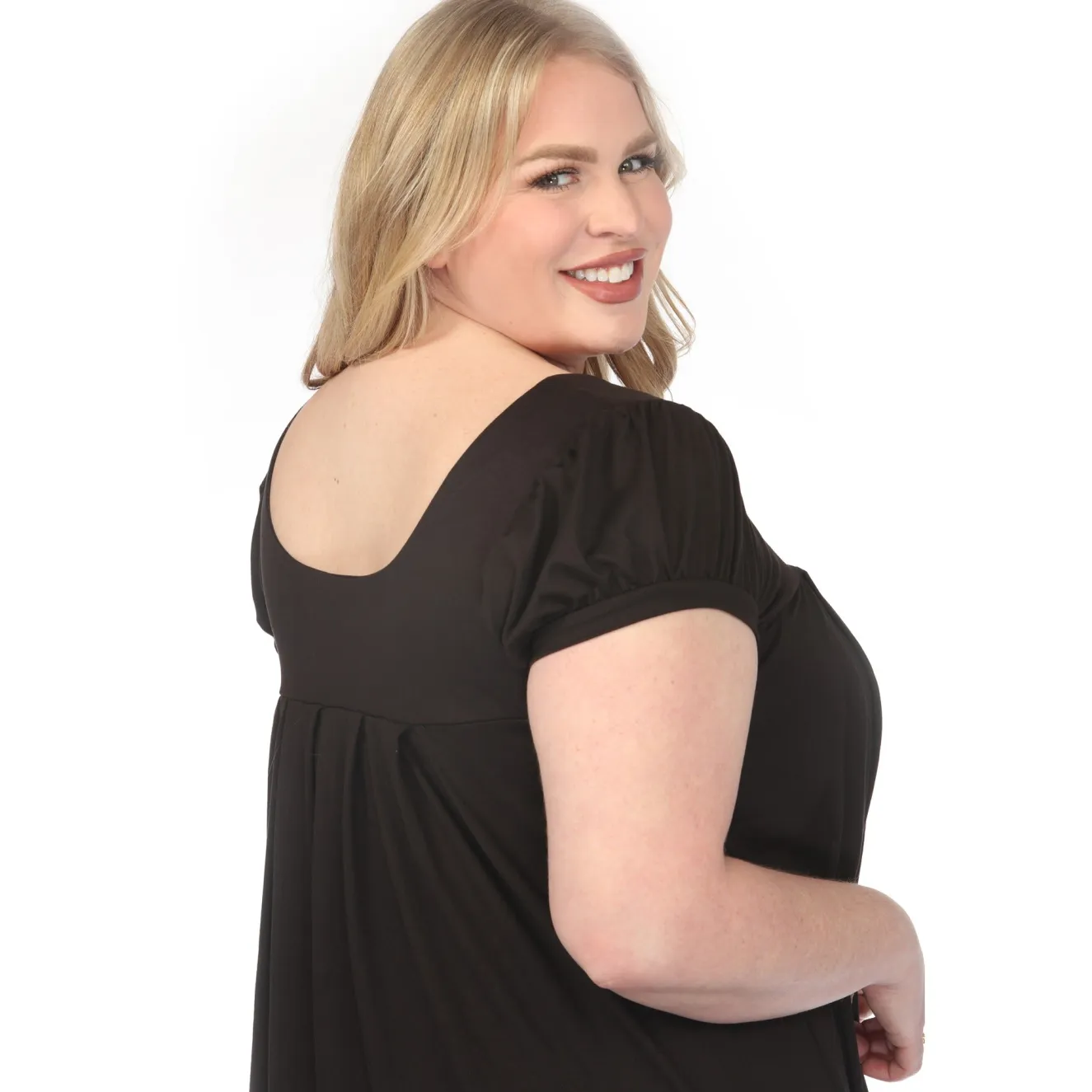 Women'sCap Sleeve Pleated Top - Black - Plus