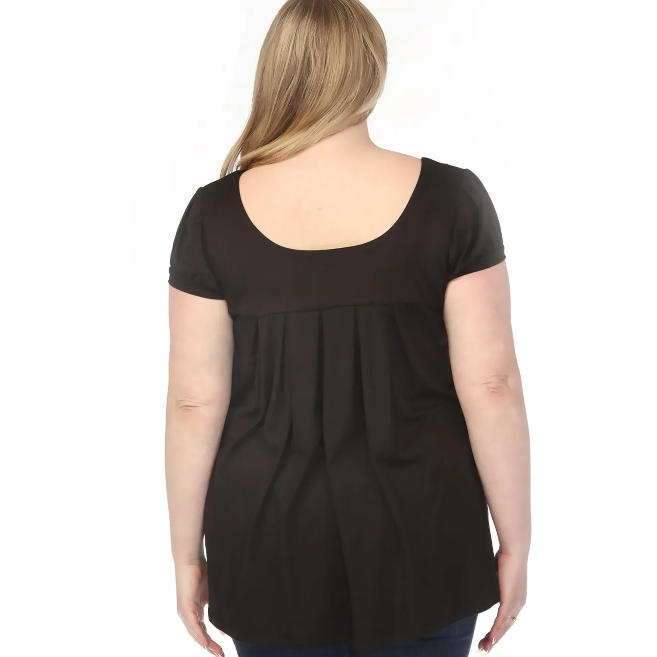 Women'sCap Sleeve Pleated Top - Black - Plus