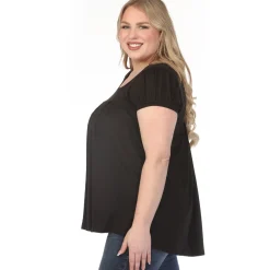 Women'sCap Sleeve Pleated Top - Black - Plus