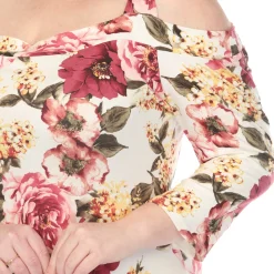 Women'sCold Shoulder 3/4 Sleeve Dress - Ivory Mauve - Plus