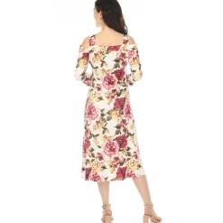 Women's Cold Shoulder 3/4 Sleeve Dress - Ivory Mauve