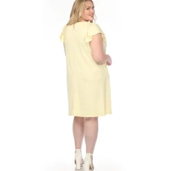 Women'sCrew Neck Ruffle Sleeve Dress - Yellow - Plus