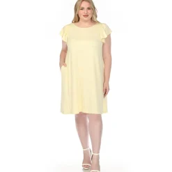 Women'sCrew Neck Ruffle Sleeve Dress - Yellow - Plus