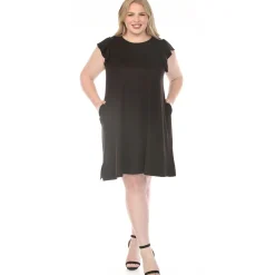 Women'sCrew Neck Ruffle Sleeve Dress - Black - Plus