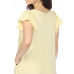 Women's Crew Neck Ruffle Sleeve Dress - Yellow