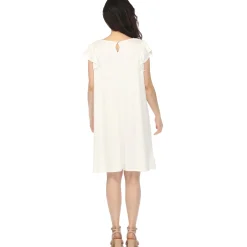 Women's Crew Neck Ruffle Sleeve Dress - Off White