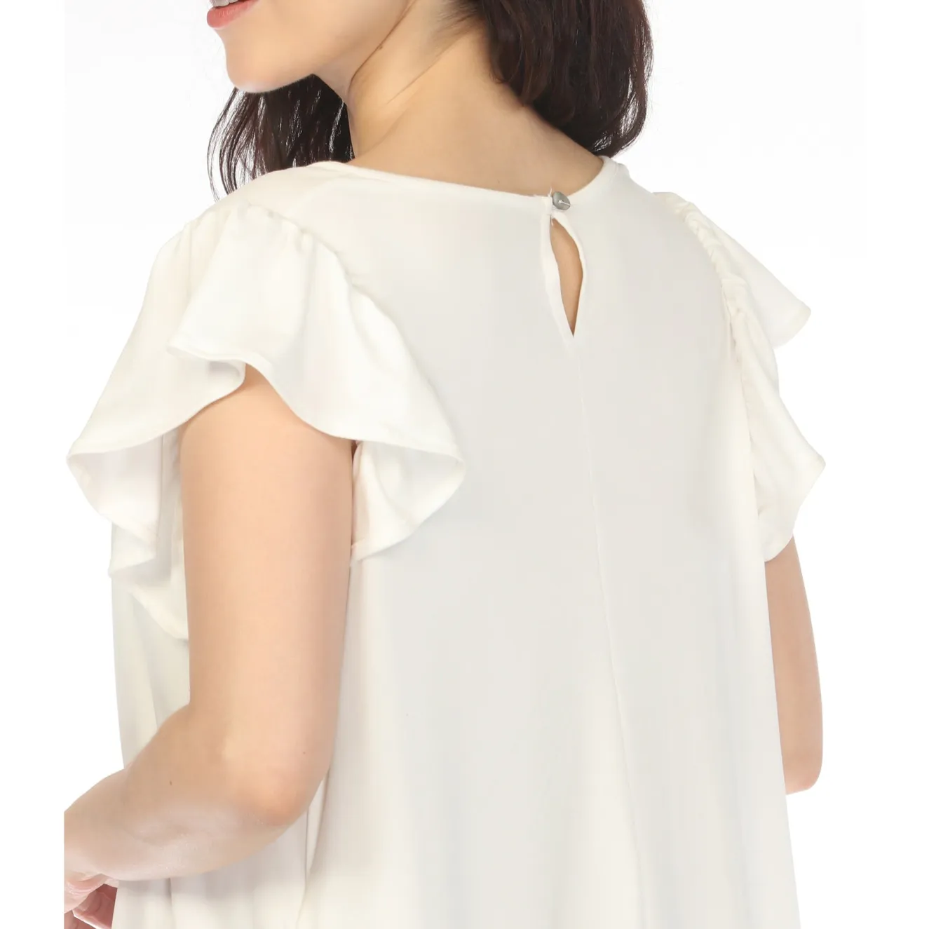 Women's Crew Neck Ruffle Sleeve Dress - Off White