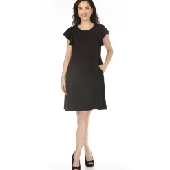 Women's Crew Neck Ruffle Sleeve Dress - Black