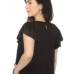 Women's Crew Neck Ruffle Sleeve Dress - Black