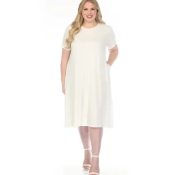 Women'sCrew Neck T-Shirt Dress - Off White - Plus