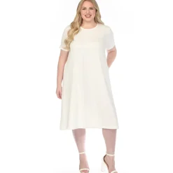 Women'sCrew Neck T-Shirt Dress - Off White - Plus