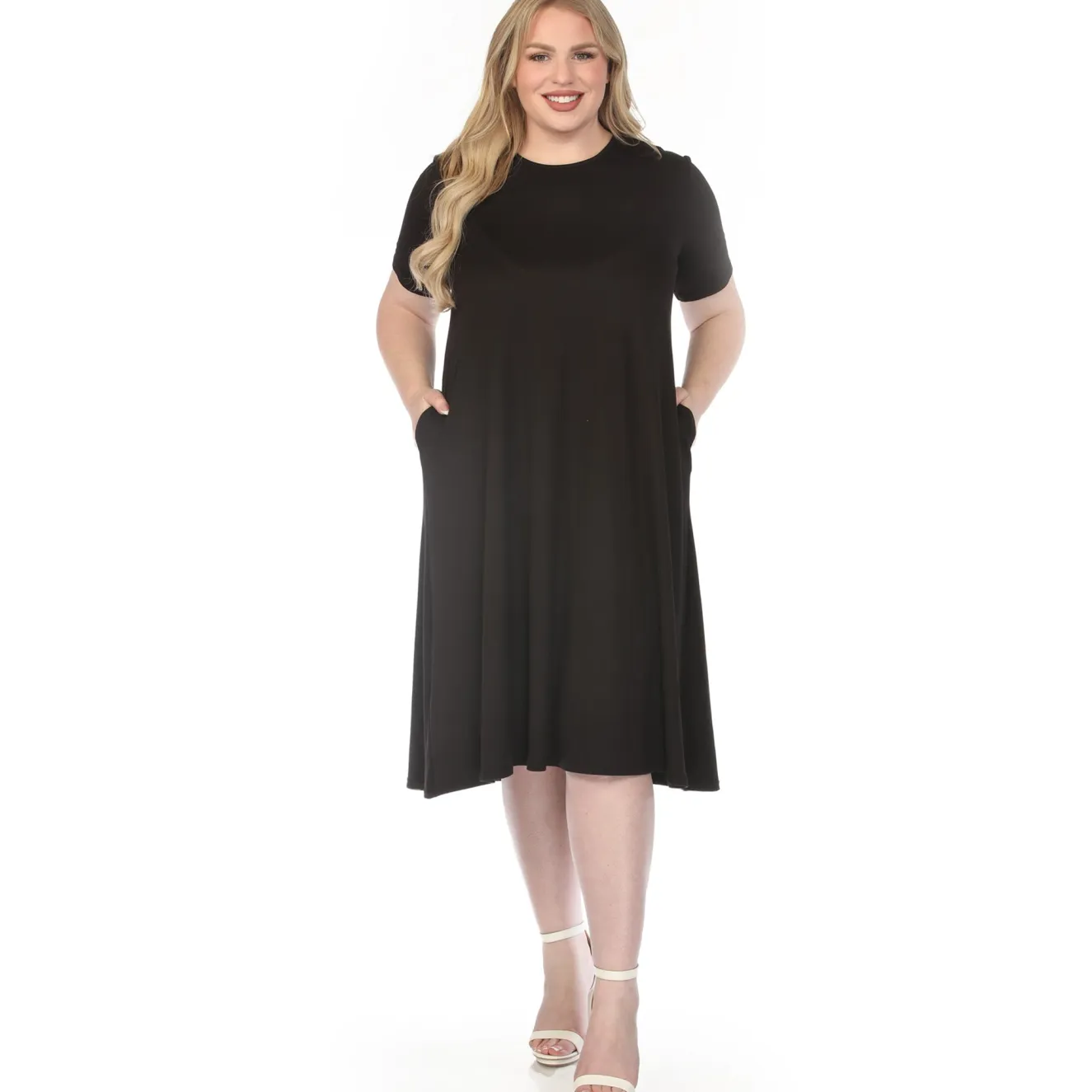 Women'sCrew Neck T-Shirt Dress - Black - Plus