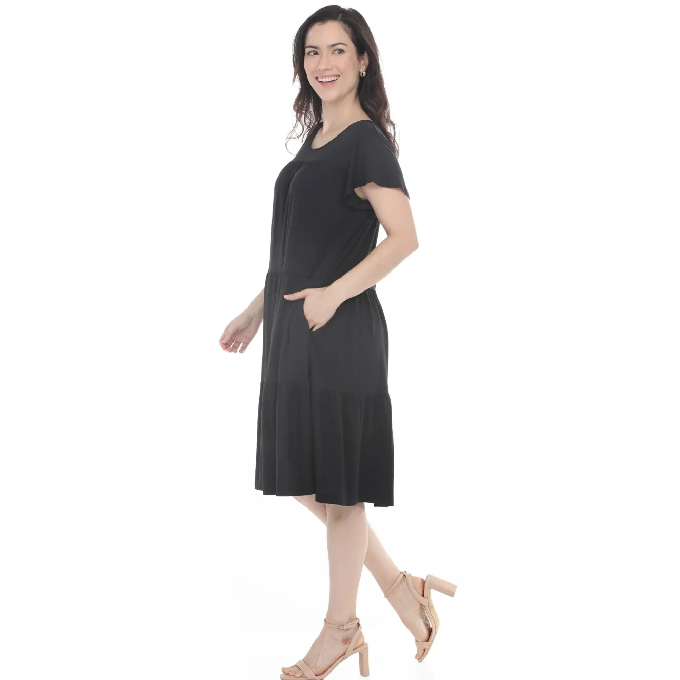 Women's Flutter Sleeve Ruffle Tiered Dress