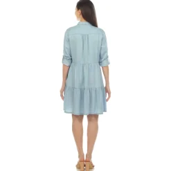 Women's Long Sleeve Tiered Midi Shirt Dress